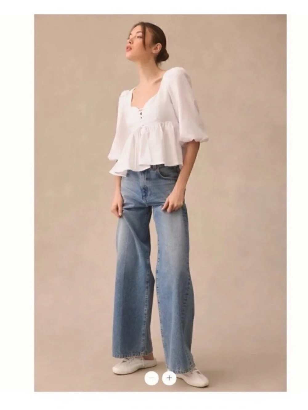 Reformation White Lace-Up Peplum Puff Sleeve Blouse